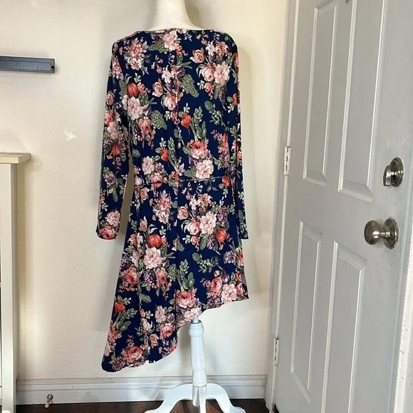 Abercrombie & Fitch Floral Asymmetric Hem Midi Dress Wedding Guest sz XL NWOT - Picture 9 of 13